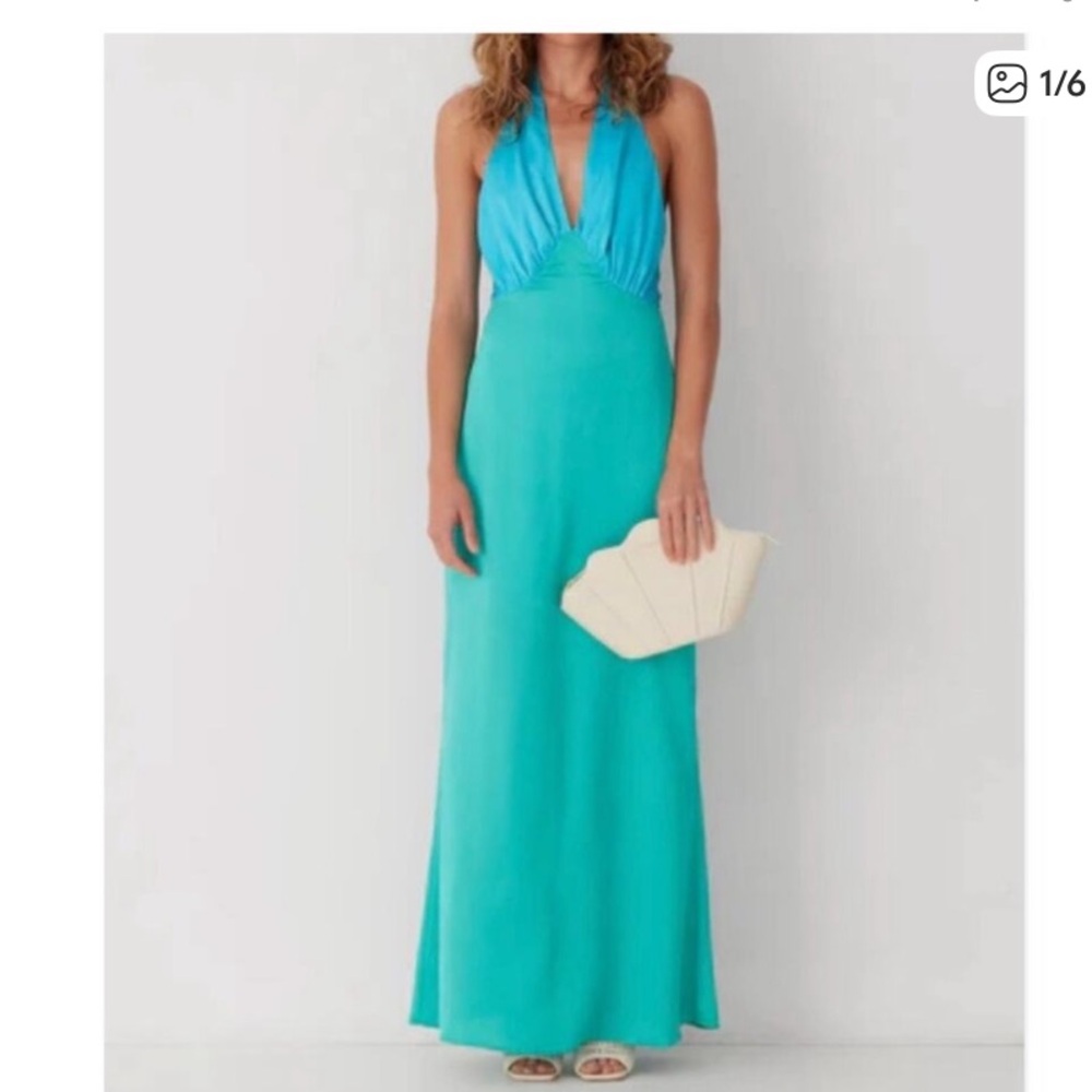 Blue-Turquoise Halter Maxi Dress
